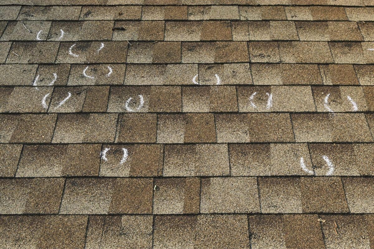 Shingle bruising marked - Stoutland roofing, John Beal Roofing Lake of the Ozarks